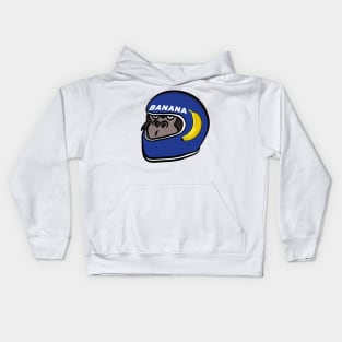 Gorilla wearing an old racing car helmet Kids Hoodie